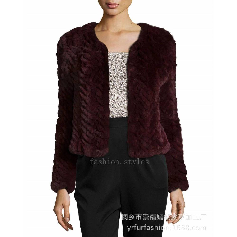 NEW EUROPA rex rabbit fur coat in burgundy